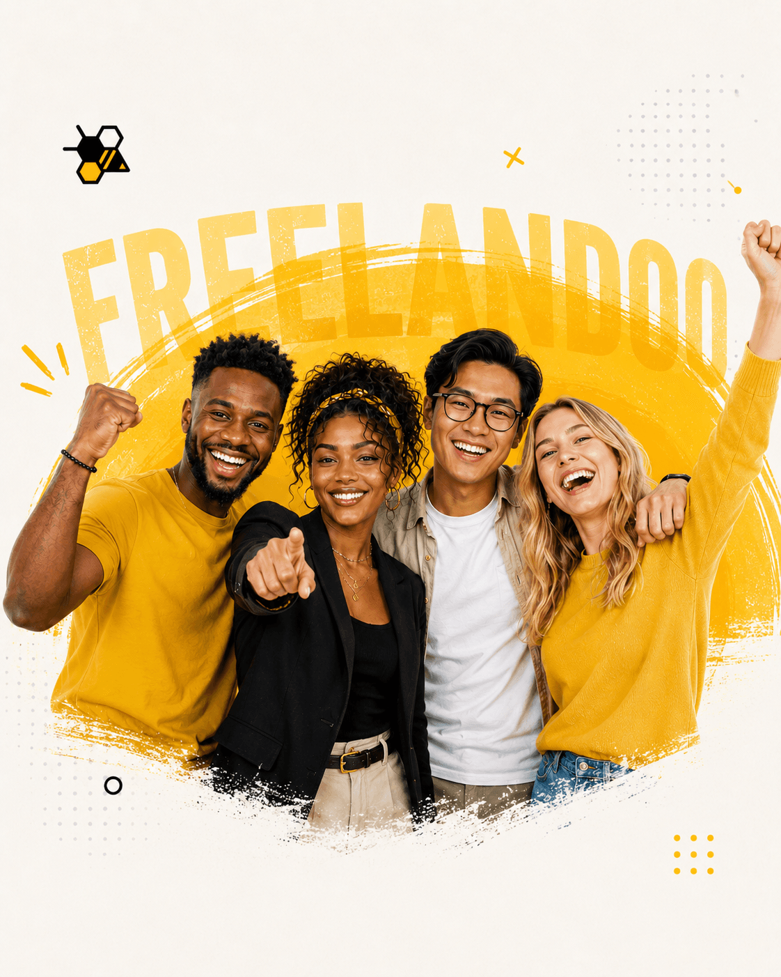 Pessoas felizes ganhando com a Freelandoo